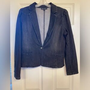 INC Women’s Single Button Black Washed Denim Blazer